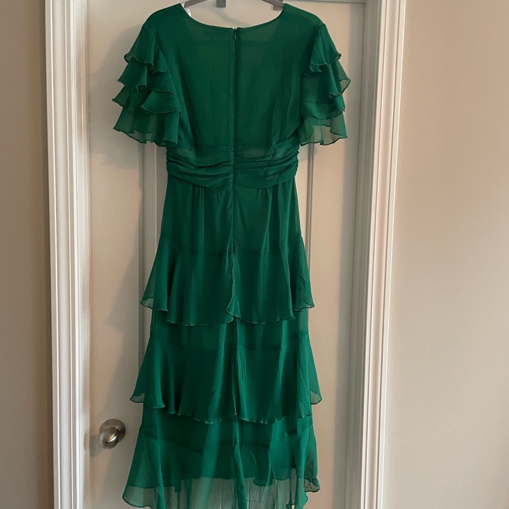 Emerald Green High-Low Ruffle Dress - Picture 2 of 3